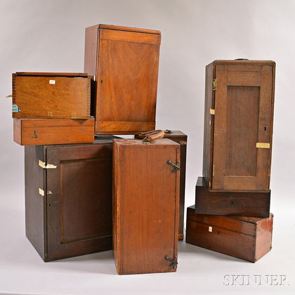 Nine Assorted Microscope Boxes and Glass Microscope Slides. Estimate $100-150