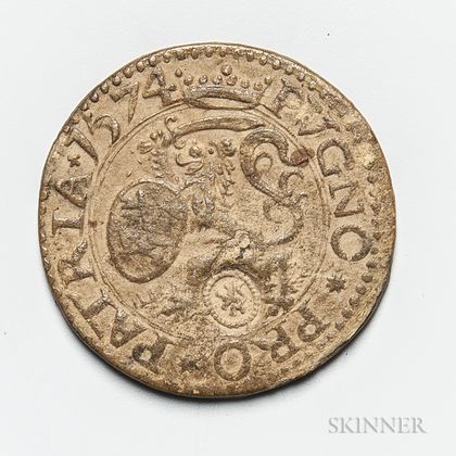 1574 Leiden Siege Money 5 Stuivers Paper Coin. Estimate $200-300