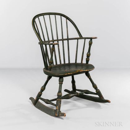 Green-painted and Paint-decorated Windsor Sack-back Rocking Chair