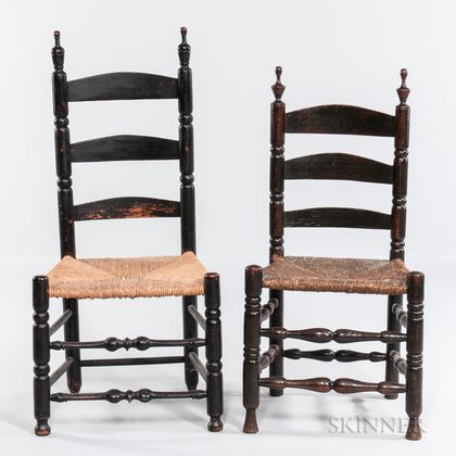 Two Black-painted Turned Slat-back Side Chairs