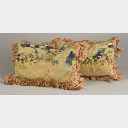 Two Verdure Tapestry Covered Cushions with Tassels. 