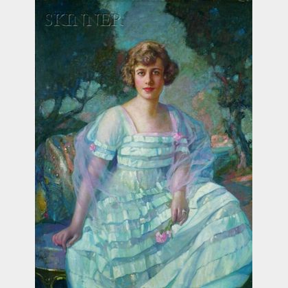 Richard Edward Miller (American, 1875-1943) Portrait of a Woman Seated in a Landscape