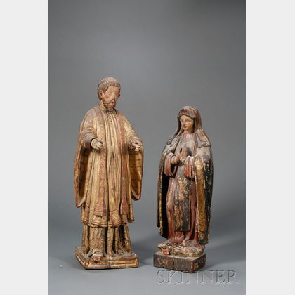 Two Continental Carved Wood and Gesso Ecclesiastic Figures