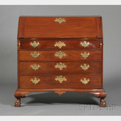 Chippendale Carved Mahogany Oxbow Slant-lid Desk