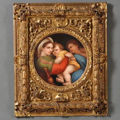 Italian Hand-painted Porcelain Plaque Depicting the Madonna della Seggiola