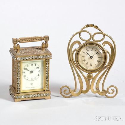 Two Small Ansonia Brass Clocks