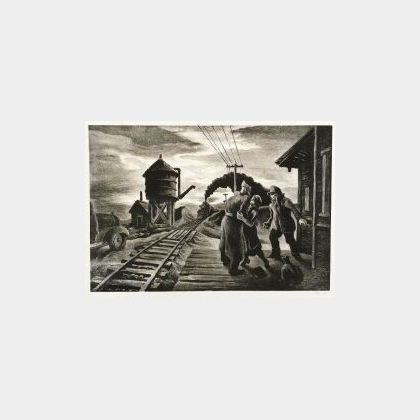 Lot of Three Prints: Including Thomas Hart Benton (American, 1889-1975),Morning Train