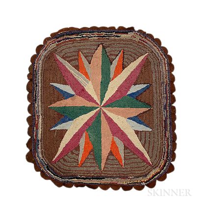 Hooked Rug with "Compass Star" Design
