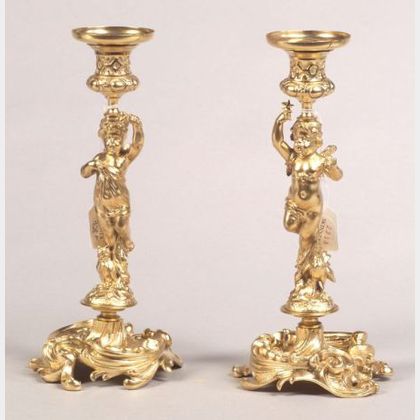 Pair of Louis XV-style Gilt Bronze Figural Candlesticks