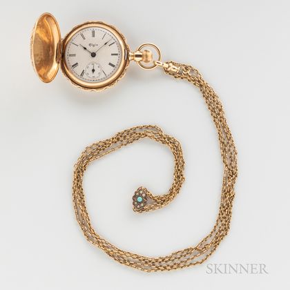 14kt Gold Elgin Pendant Hunter-case Watch and Chain