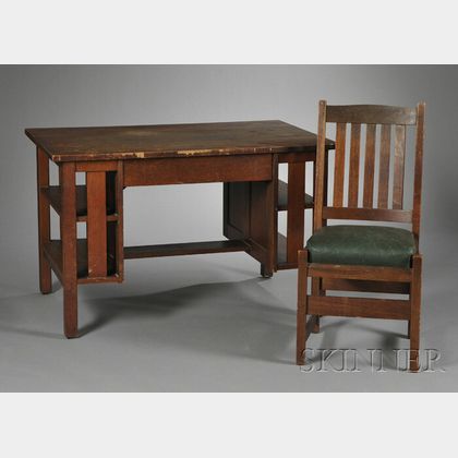 L. & J.G. Stickley Arts & Crafts Oak Desk and Chair