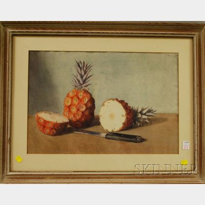 20th Century American School Watercolor on Paper Still Life Depicting Pineapples and Knife