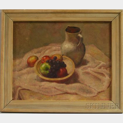 American School, 20th Century Still Life with Fruit and Pitcher