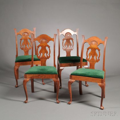 Set of Four Chippendale-style Dining Chairs in the Dunlap style