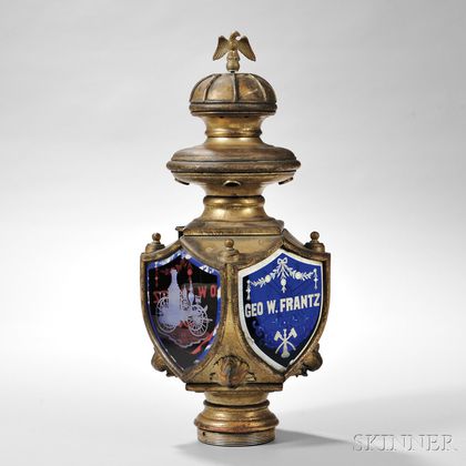 Gilt-brass and Glass "Geo W. Frantz" Fire Pumper Lantern