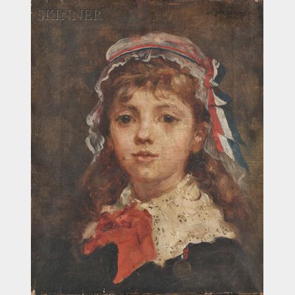 Attributed to Alessandro Altamura (Italian, 1855-1918) Head of a French Girl in a Beribboned Cap
