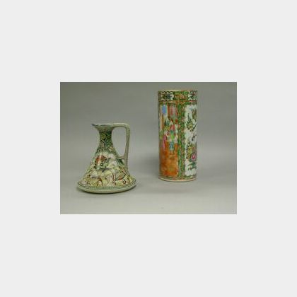 Chinese Export Porcelain Rose Medallion Vase and a Moriageware Ewer. 