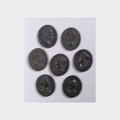Seven Wedgwood and Bentley Black Basalt Oval Portrait Medallions