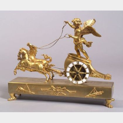 French Empire-style Gilt Bronze Figural Mantel Clock