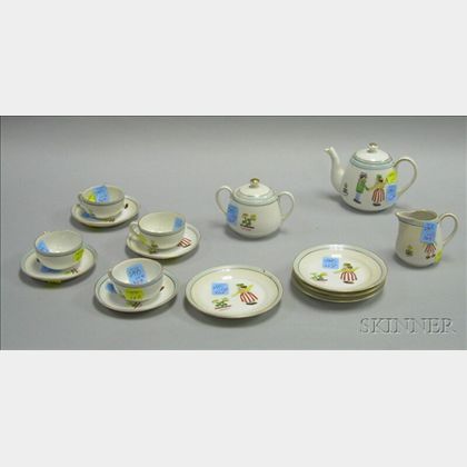 Fifteen-piece Childs Hand-painted Porcelain Tea Set. 