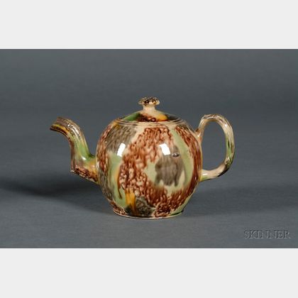 Staffordshire Lead Glazed Tortoise Shell Teapot and Cover