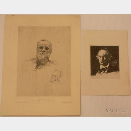 Lot of Two Unframed Etchings of Portraits of Gentlemen