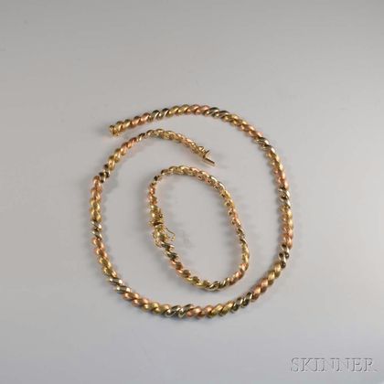 14kt Tricolor Gold Necklace and Bracelet