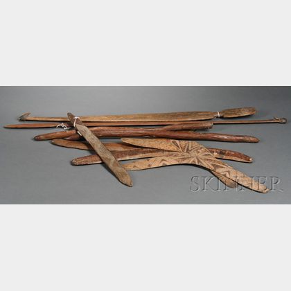Nine Australian Aborigine Carved Wood Items