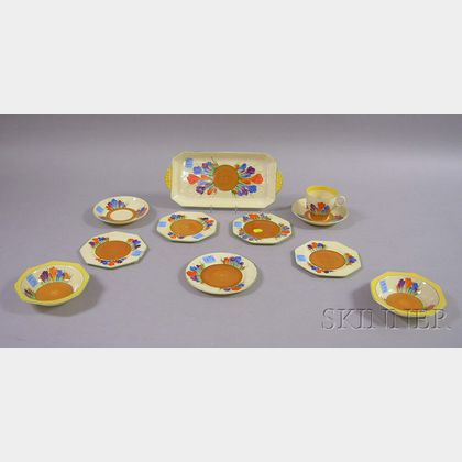 Eleven Clarice Cliff "Autumn Crocus" Pattern Tea Ware Items