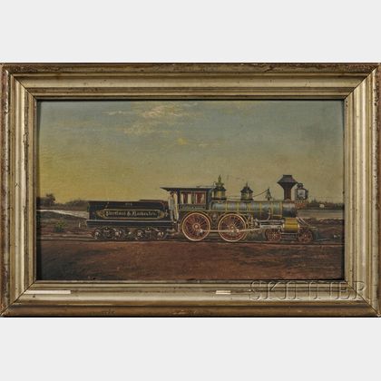 American School, 19th Century Portrait of the Steam Locomotive"Toppan Robie" of the Portland and Rochester Railroad.