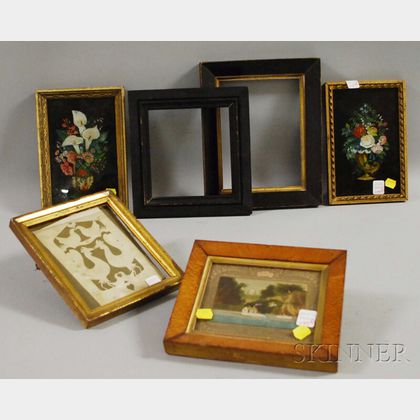 Four Small 19th Century Framed Works and Two Small Molded Wood Frames