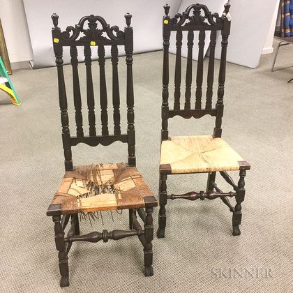 Pair of William and Mary-style Carved and Stained Maple Bannister-back Side Chairs