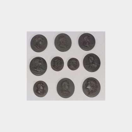 Ten Assorted Black Basalt Portrait Medallions