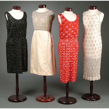 Four Vintage Beaded 1950s-60s Cocktail Dresses