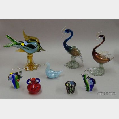 Eight Figural Italian Art Glass Sculptures and Decorative Items