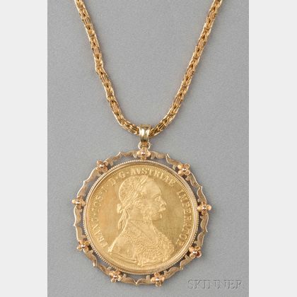 1915 Austria Hungary Four Ducat Gold Coin-mounted Pendant