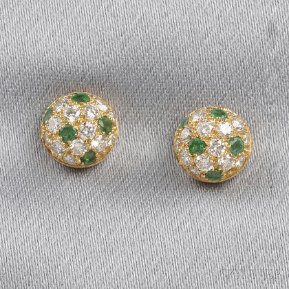 18kt Gold, Emerald, and Diamond Earstuds, Cartier