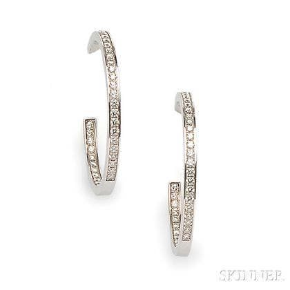 18kt White Gold and Diamond Hoop Earrings, Cartier
