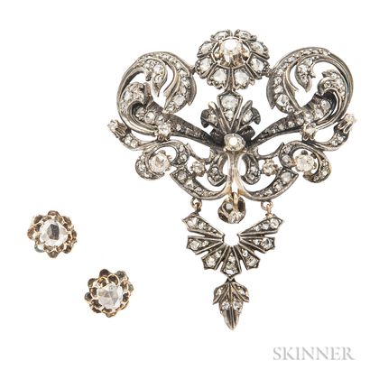 Diamond Pendant/Brooch and Earrings