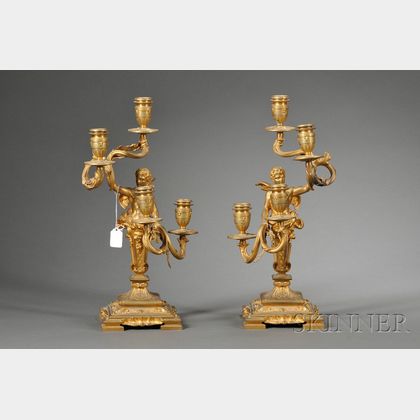 Pair of Louis XV Style Gilt-bronze Four-light Candelabra
