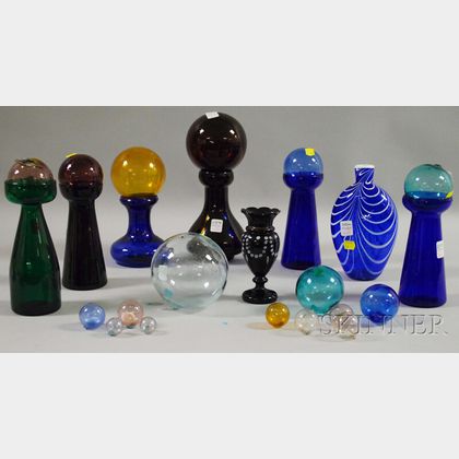Approximately Twenty-four Colored Blown and Molded Glass Articles