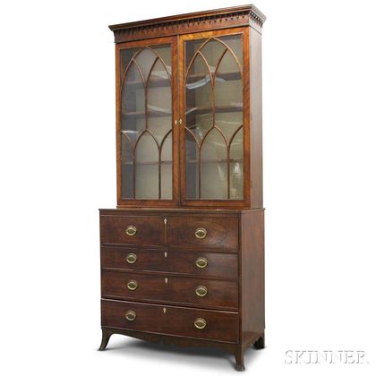 George III Glazed and Inlaid Mahogany Desk/Bookcase