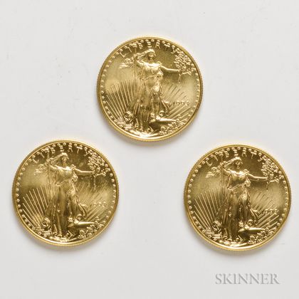 Three 1993 $25 American Gold Eagles.