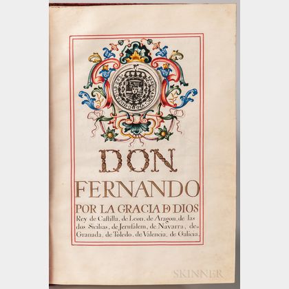 Ferdinand VI, King of Spain (1713-1759) Signed Grant of Nobility for Don Manuel Cantero, 3 September 1753.