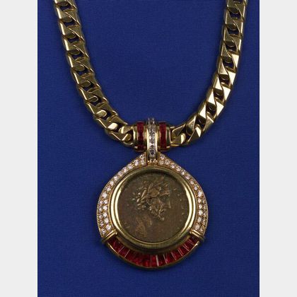 18kt Gold and Gem-set Coin Necklace