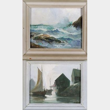 William Edward de Garthe (Canadian, 1907-1983) Lot of Two Coastal Views Including: Drying Sail and Peggy&#39;s Cove