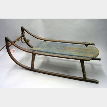 Late Victorian Childs Paint Decorated Ash Sled. 