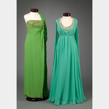 Two Vintage Lillie Rubin Bead and Jewel Embellished Silk Organza Gowns