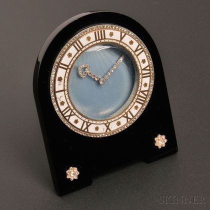 Art Deco Onyx, Enamel, and Diamond Pendulette, Cartier, Paris