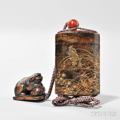 Four-case Inro with Ojime and Netsuke